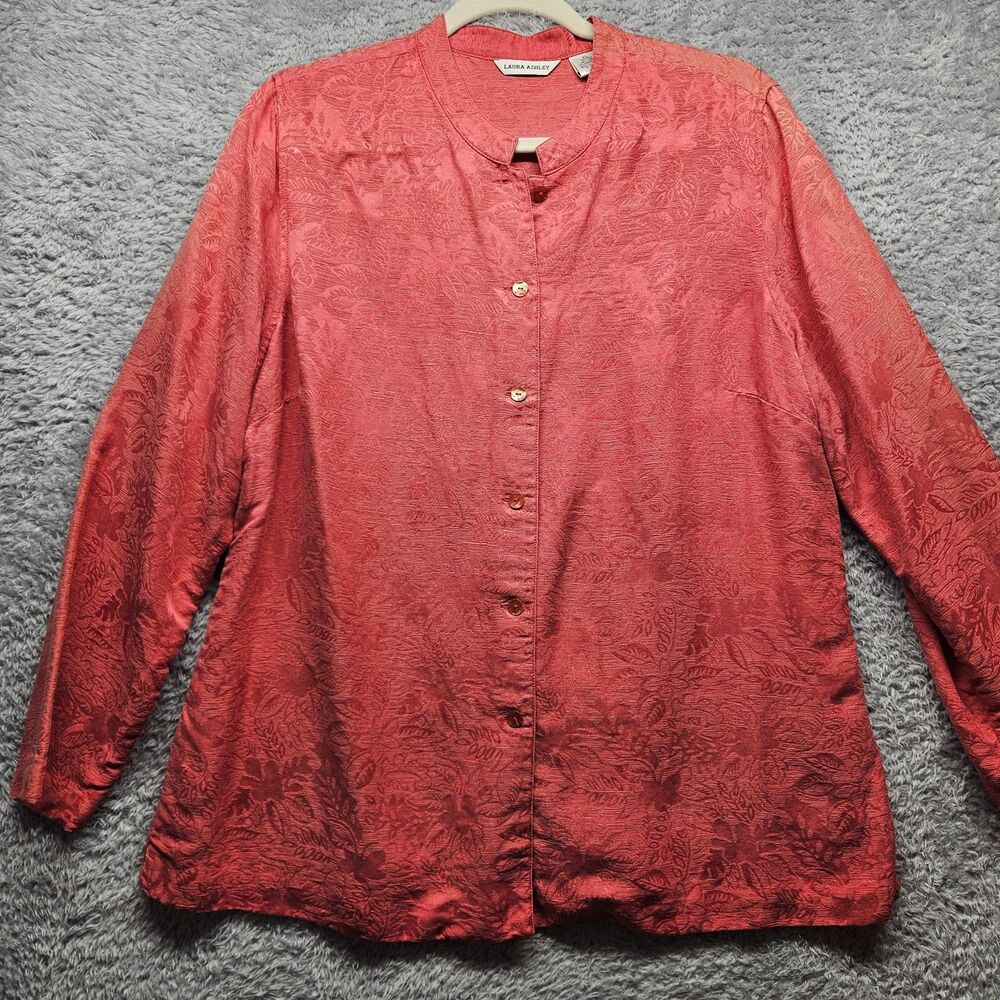 Laura Ashley Coral Tropical Button Up Blouse Womens Size XL Silk Linen Asian